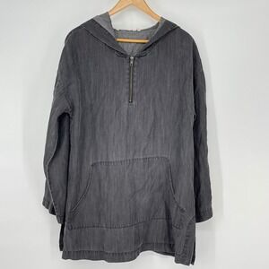 Soft Surroundings‎ Nantucket Gray Chambray 1/4 Zip Hoodie Soft Casual Grunge